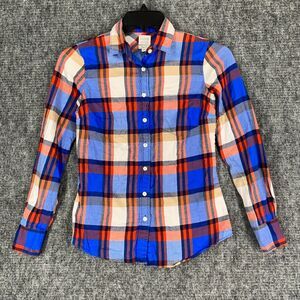 J Crew Shirt Womens XXS Perfect Fit Plaid Twill Cotton Button Down Long Sleeve
